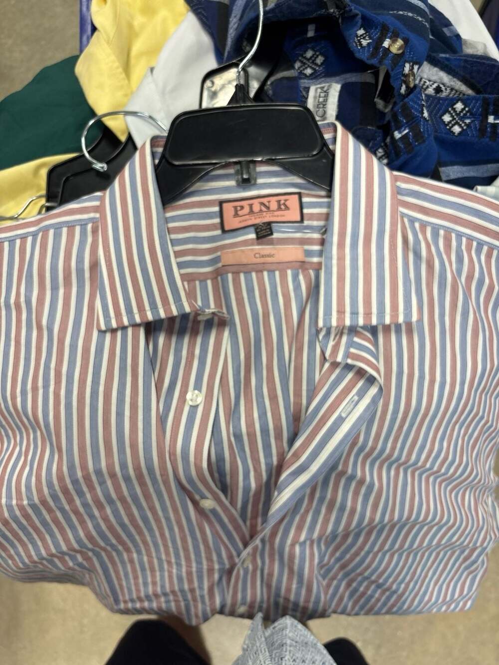Thomas Pink Jermyn Street London Classic Fit Blue and Red Striped Dress Shirt
